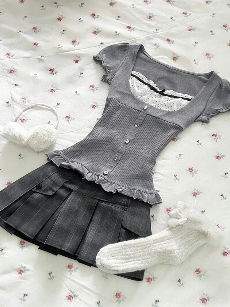 retro gray polka dot shirt