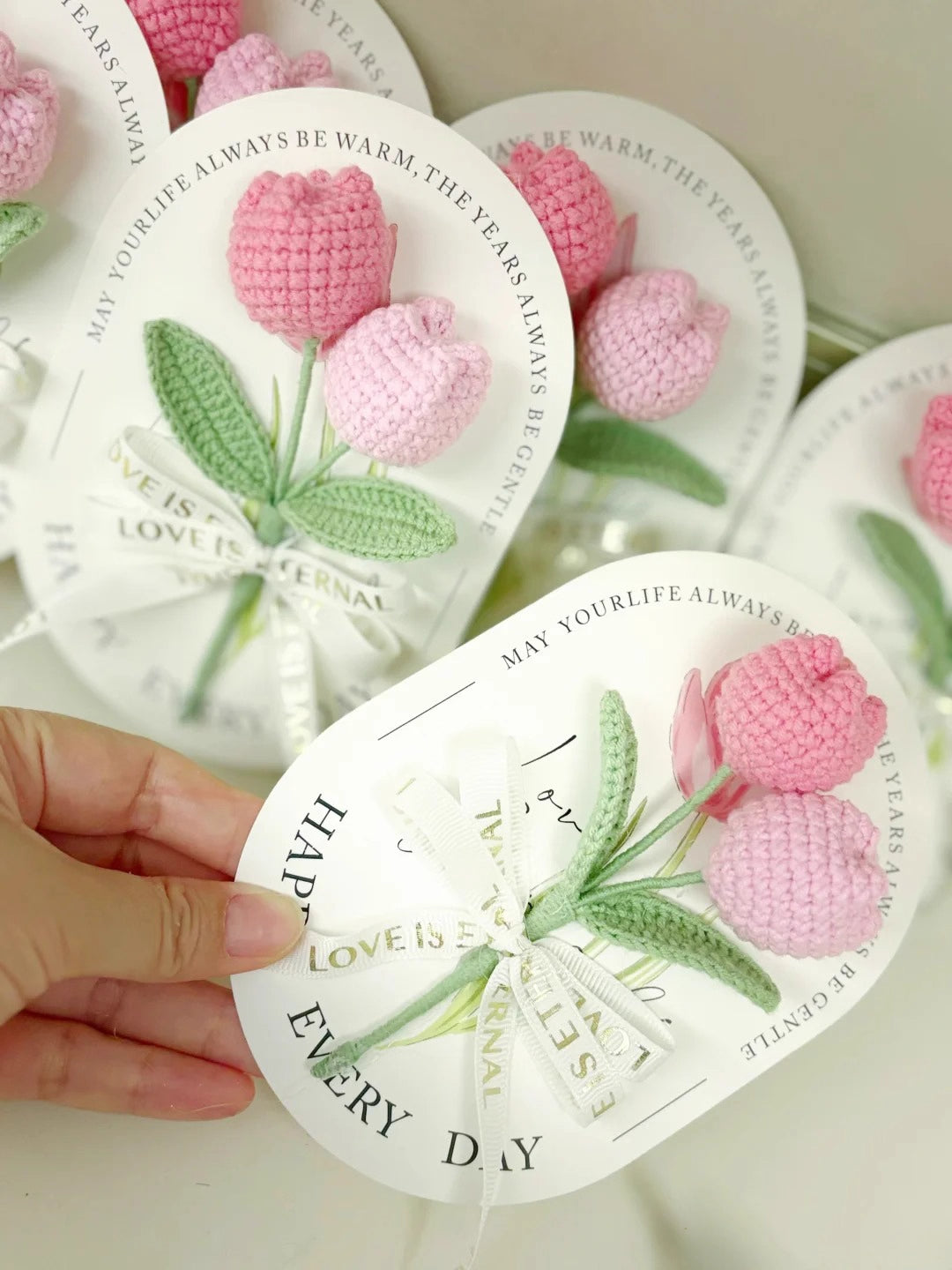 Tulip bouquet wool knitted greeting card