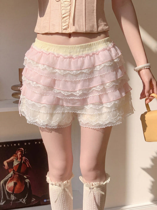 Lace Trim Cotton Anti-Slip Shorts