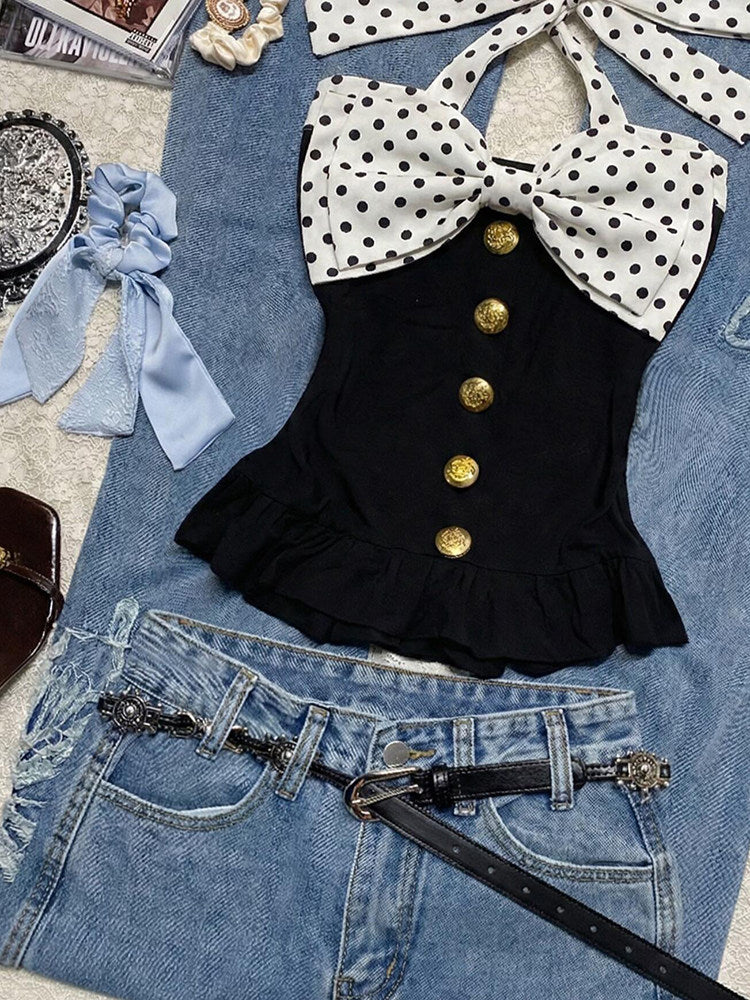 polka dots bow halter top