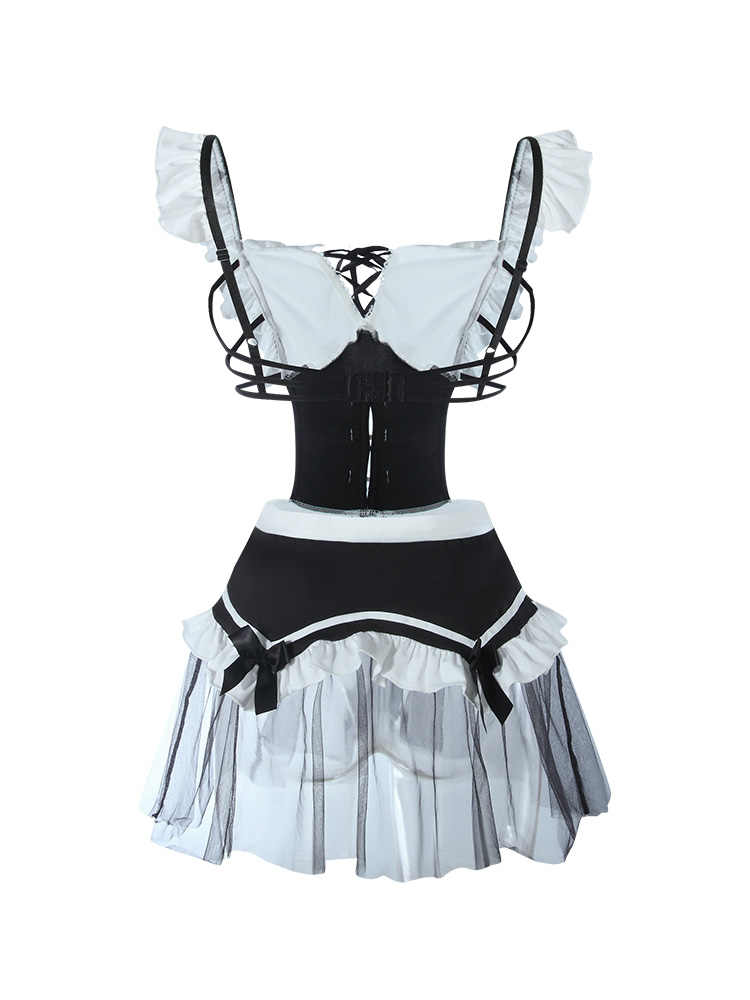 Hollow Mesh Fluffy Maid Lingerie