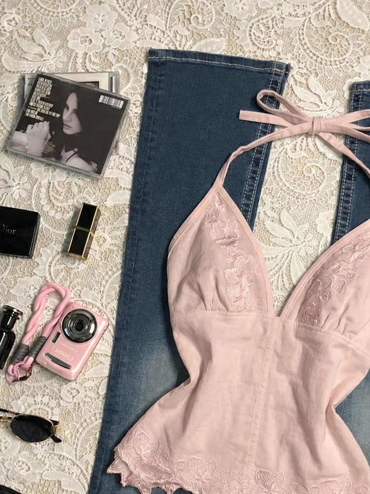 coquette pink halter top