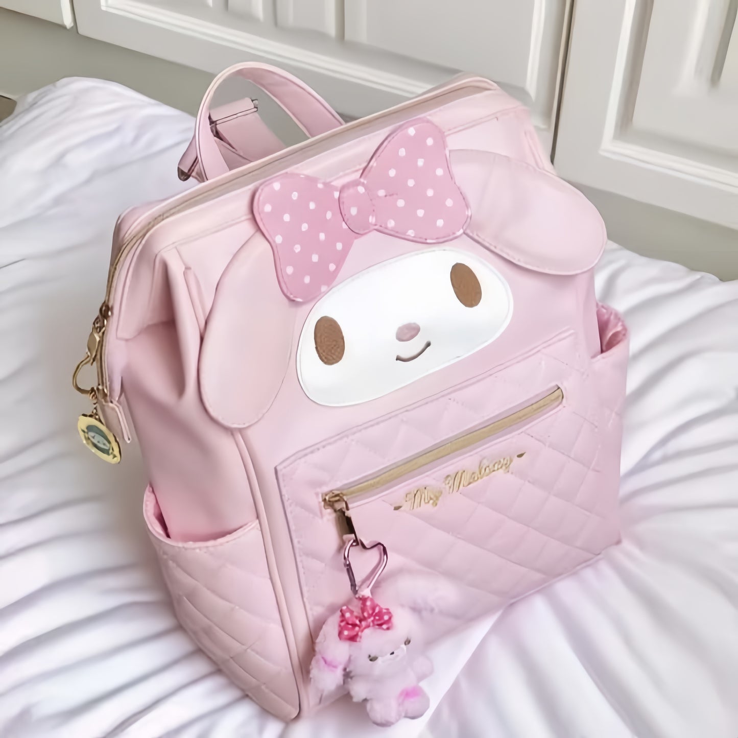 melody pink leather kawaii backpack