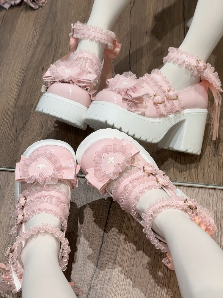pink lace bow kawaii shoes