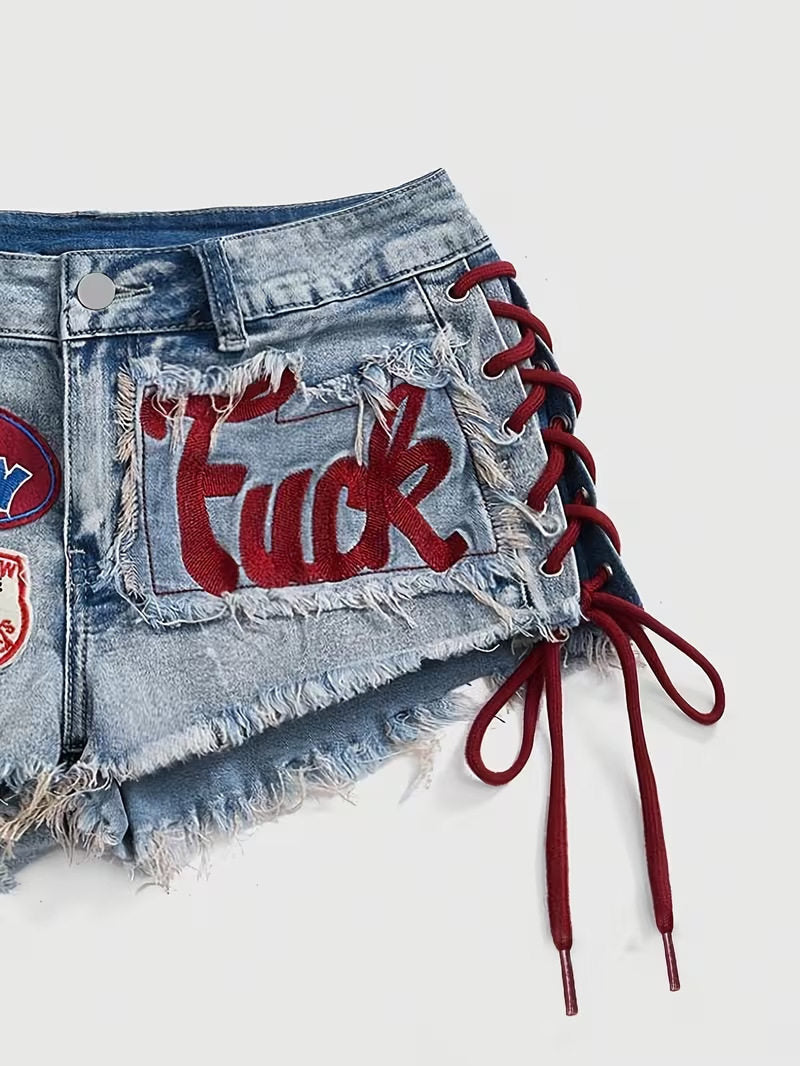 Vintage Print Denim Halter Top