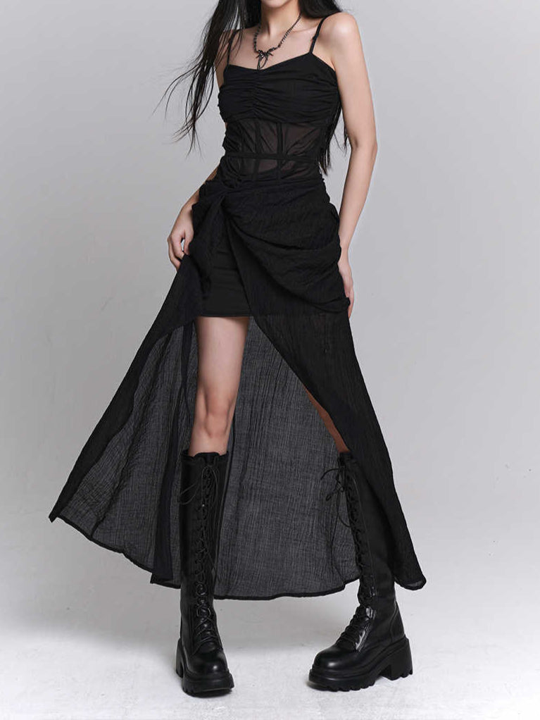 Dark Coquette Suspender Split Dress