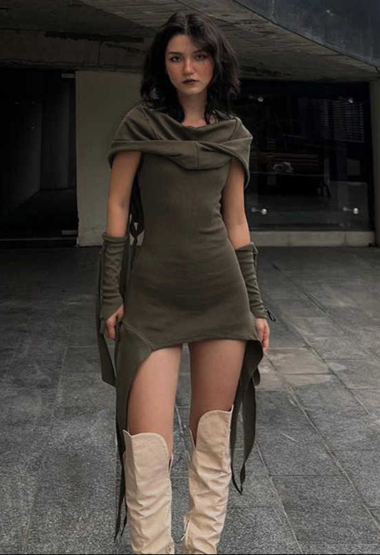 Grunge Hooded Irregular Dress