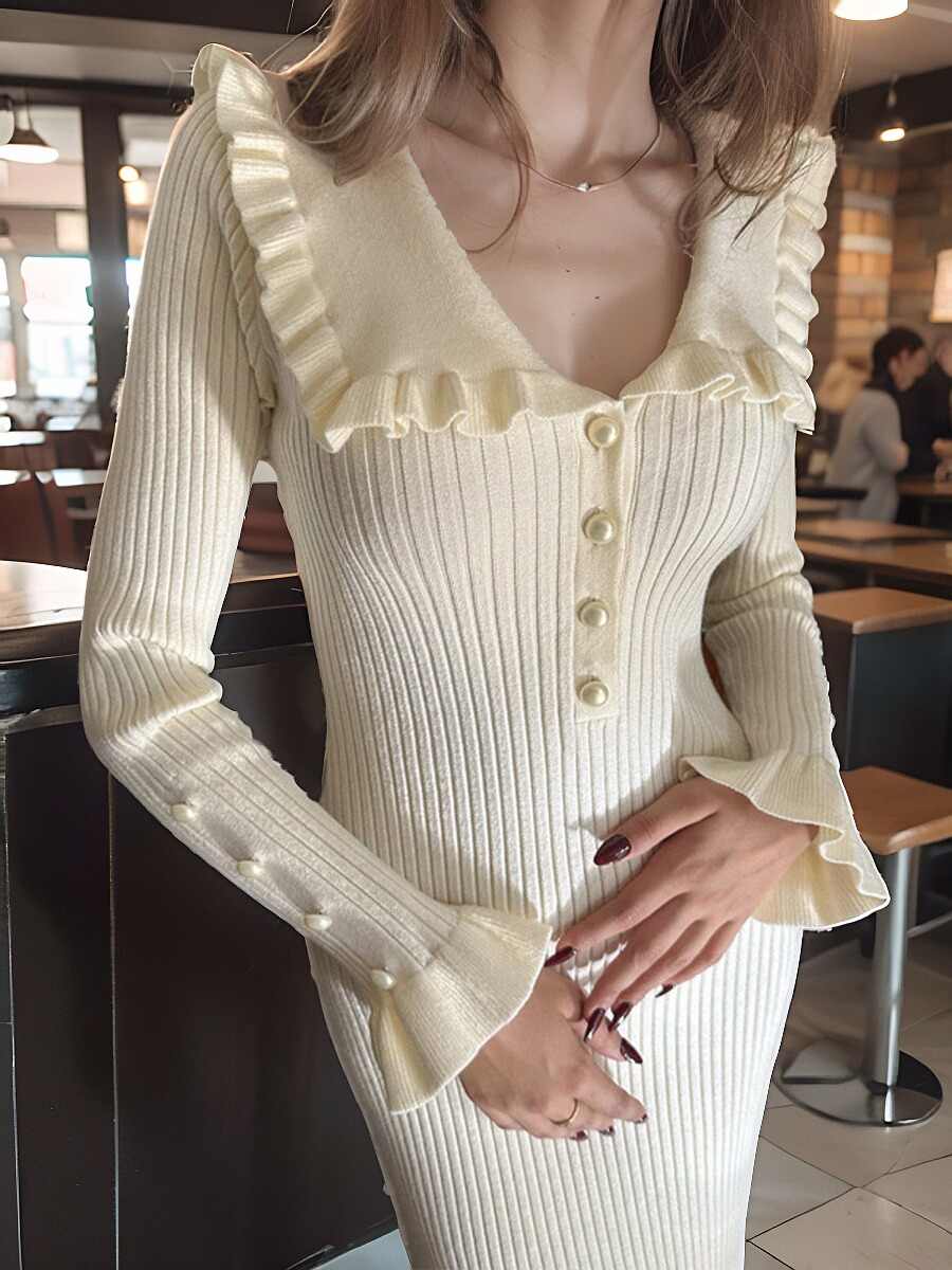 French Ruffle Sweater Dress