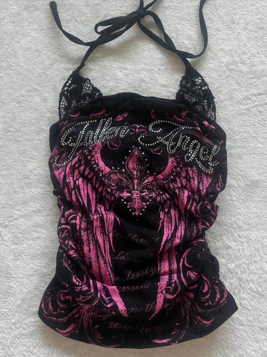 Lace patchwork designer-fit Y2K top