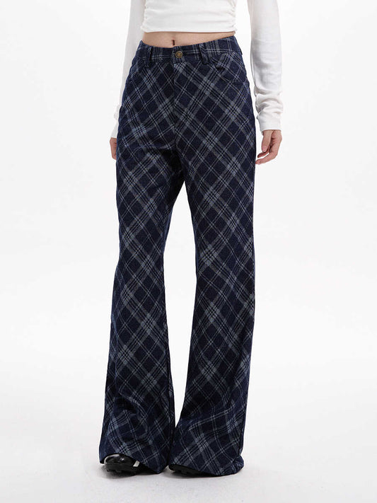 Preppy Plaid Wide-leg Pants