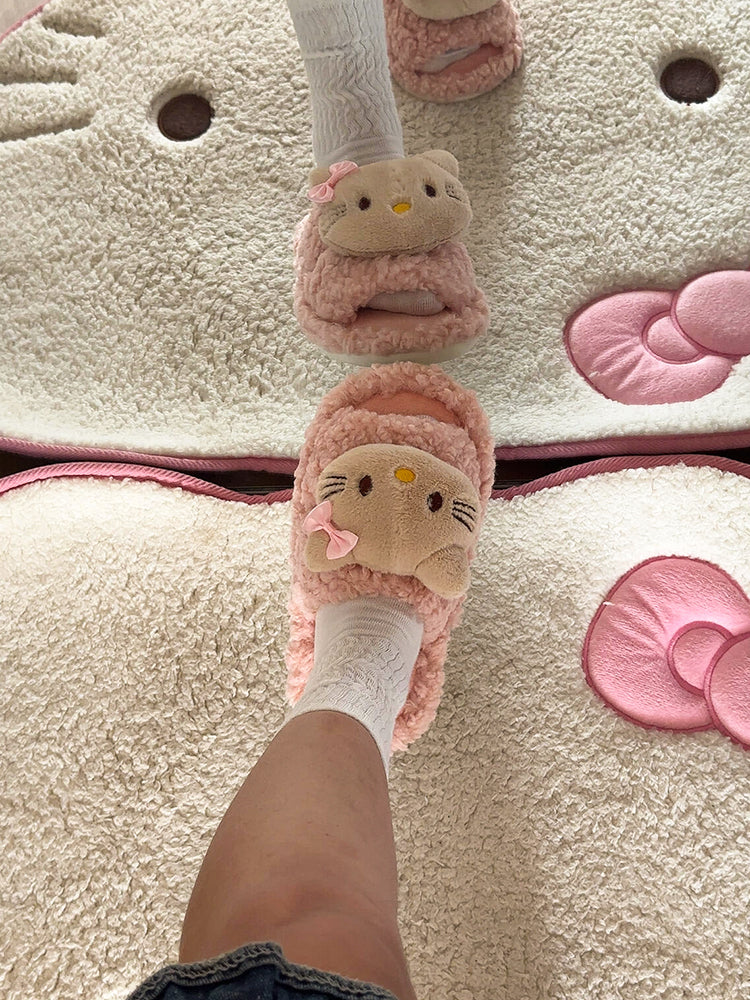 pink kitty kawaii fur slippers