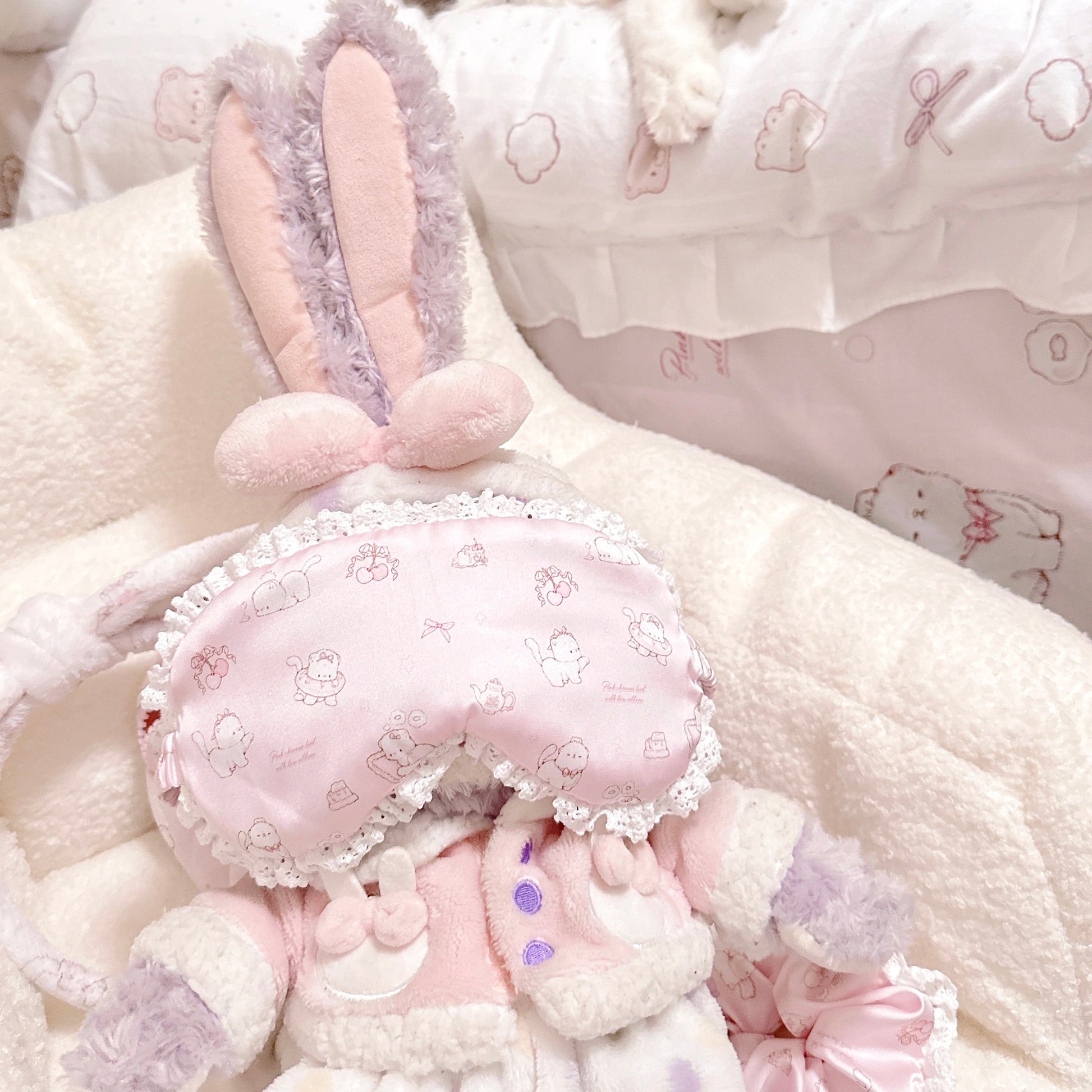 kawaii pink lace edge eye mask + hair tie