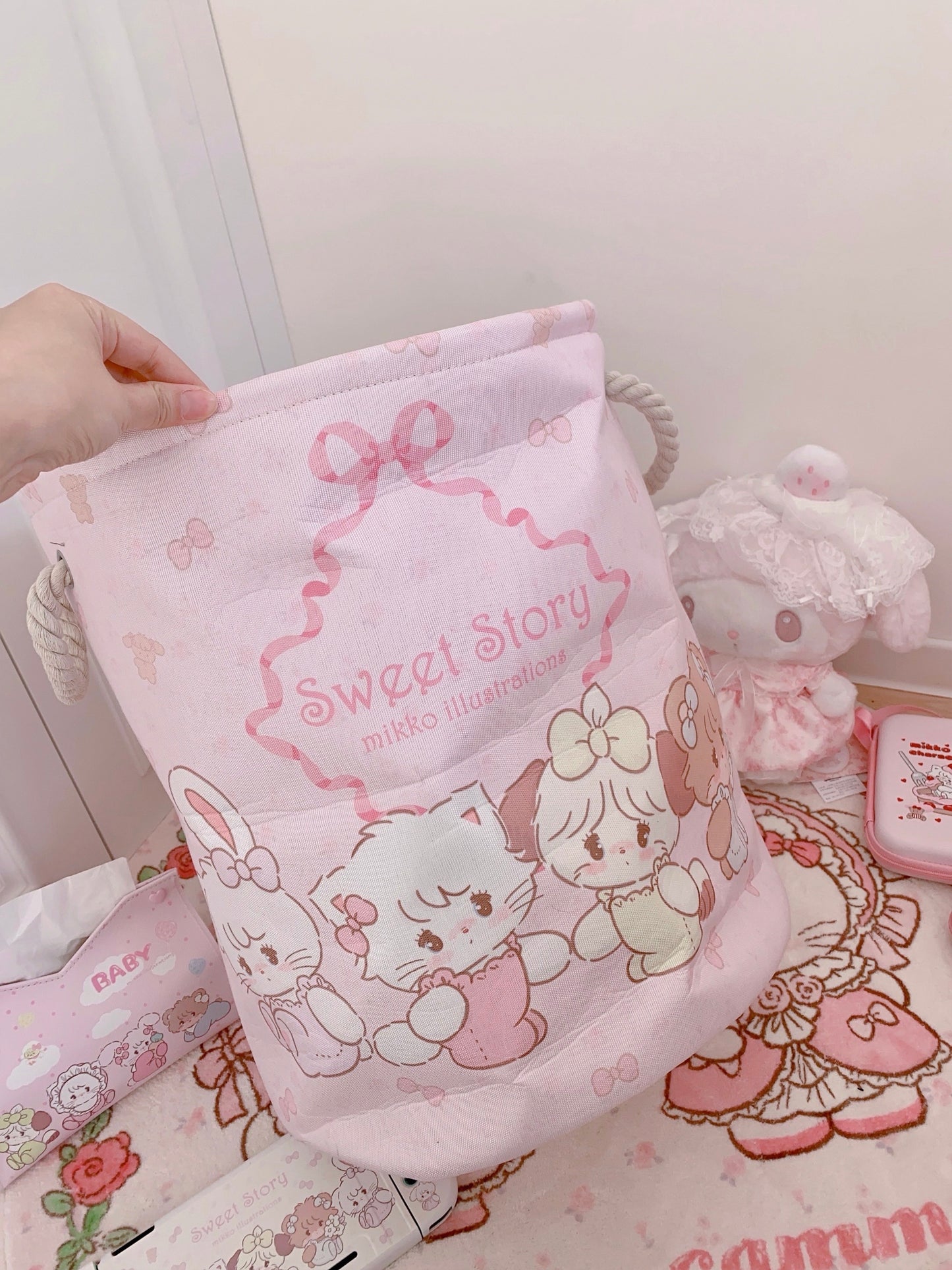 kawaii pink dirty clothes storage basket