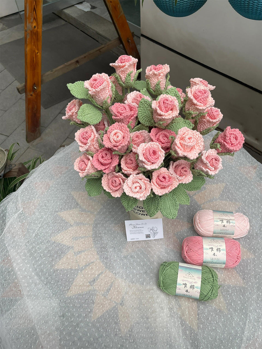 Hand-woven DIY pink romantic rose bouquet