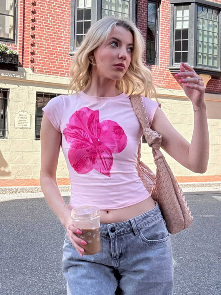 Pink Floral Print Crop Top
