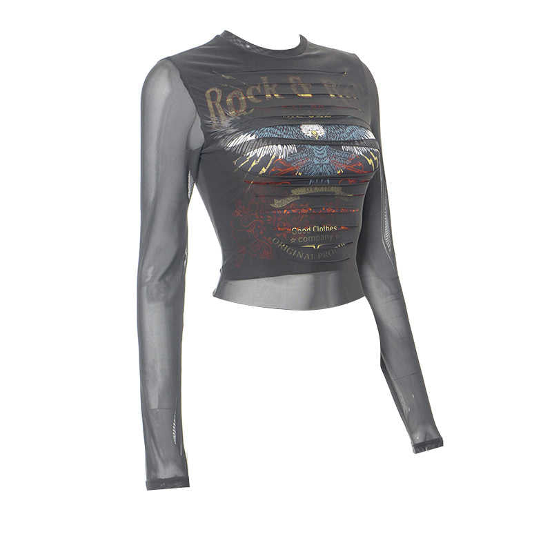 Grunge Punk Mesh Long-sleeved Top