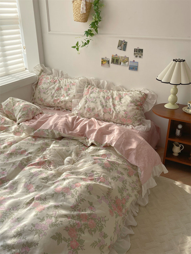Retro floral cotton sheets four-piece set