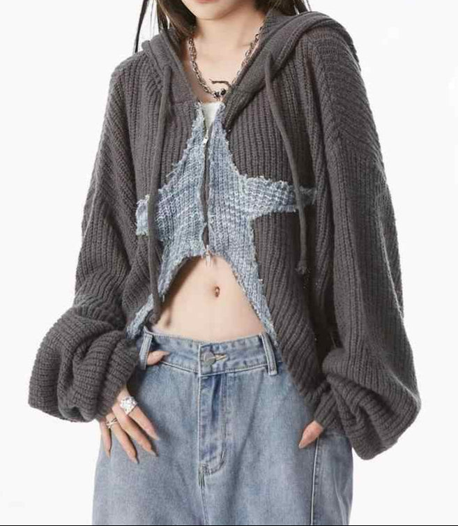 Acubi Retro Star Girl Knitted Cardigan