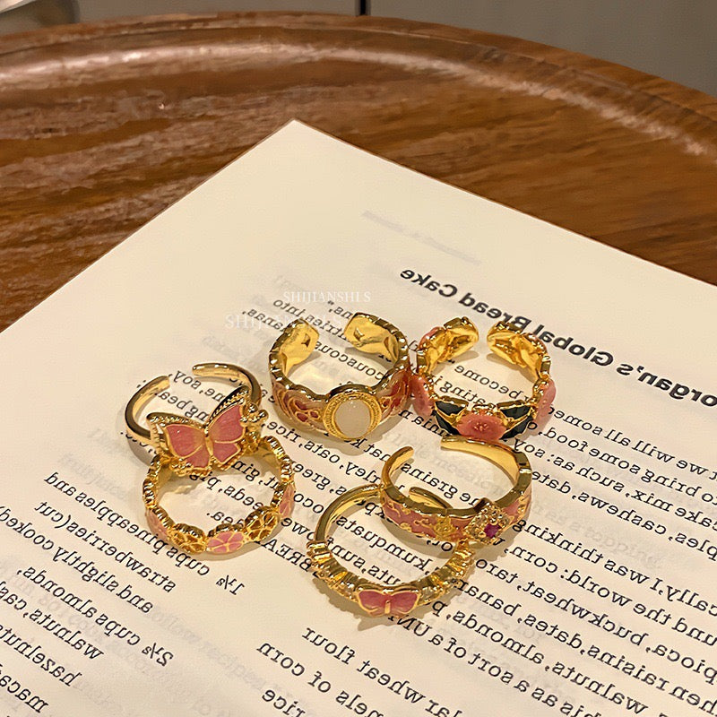 camellia butterfly kawaii ring