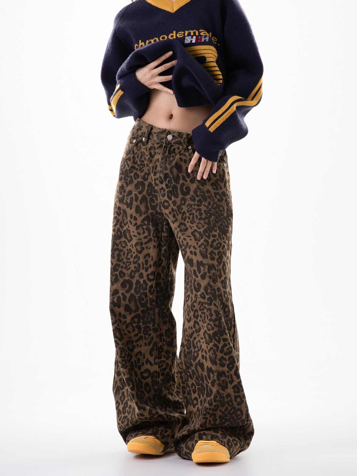 Retro Leopard Wide Leg Pants