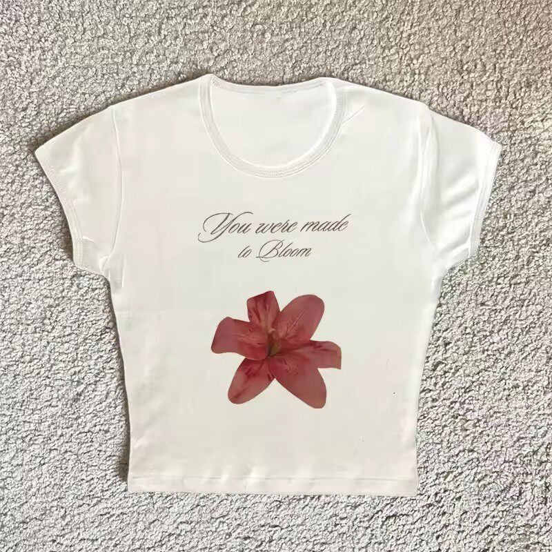 Letter Floral Print Cropped T-Shirt
