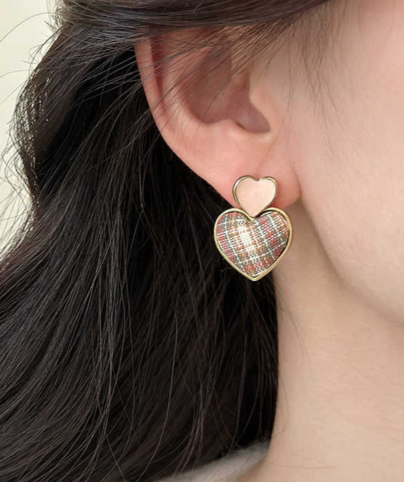 Preppy Heart Plaid Earrings