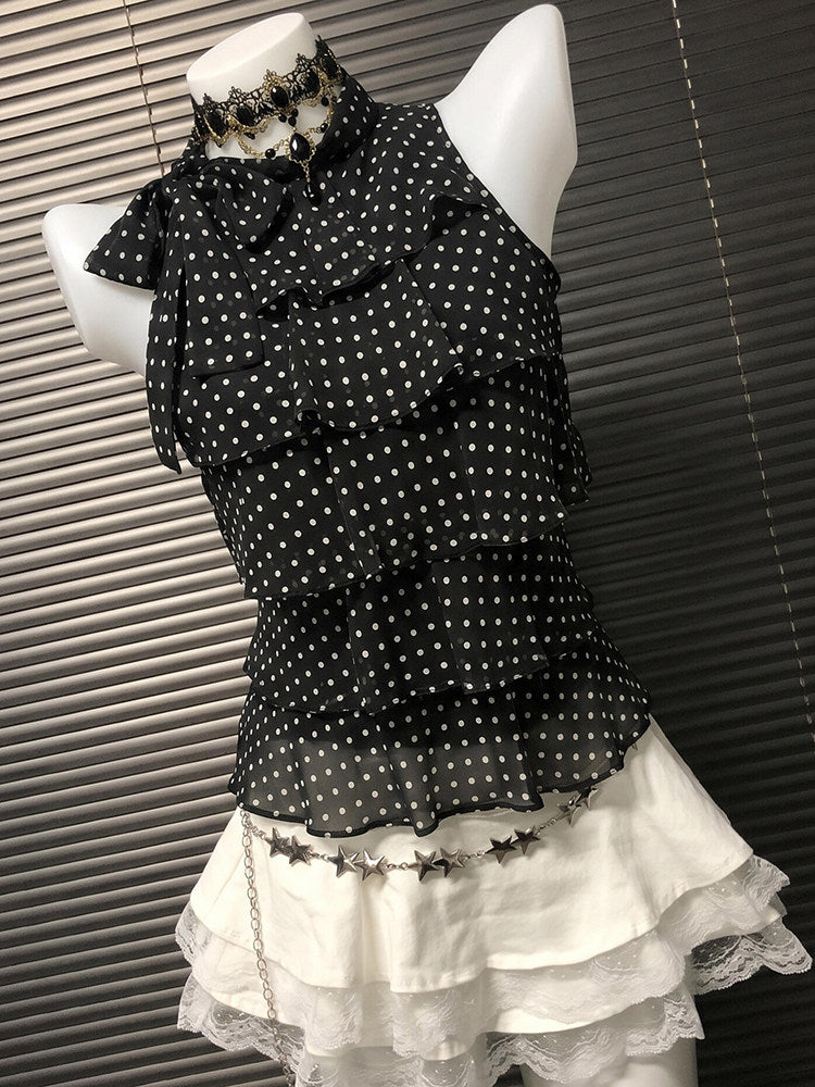 polka dots mesh bow top