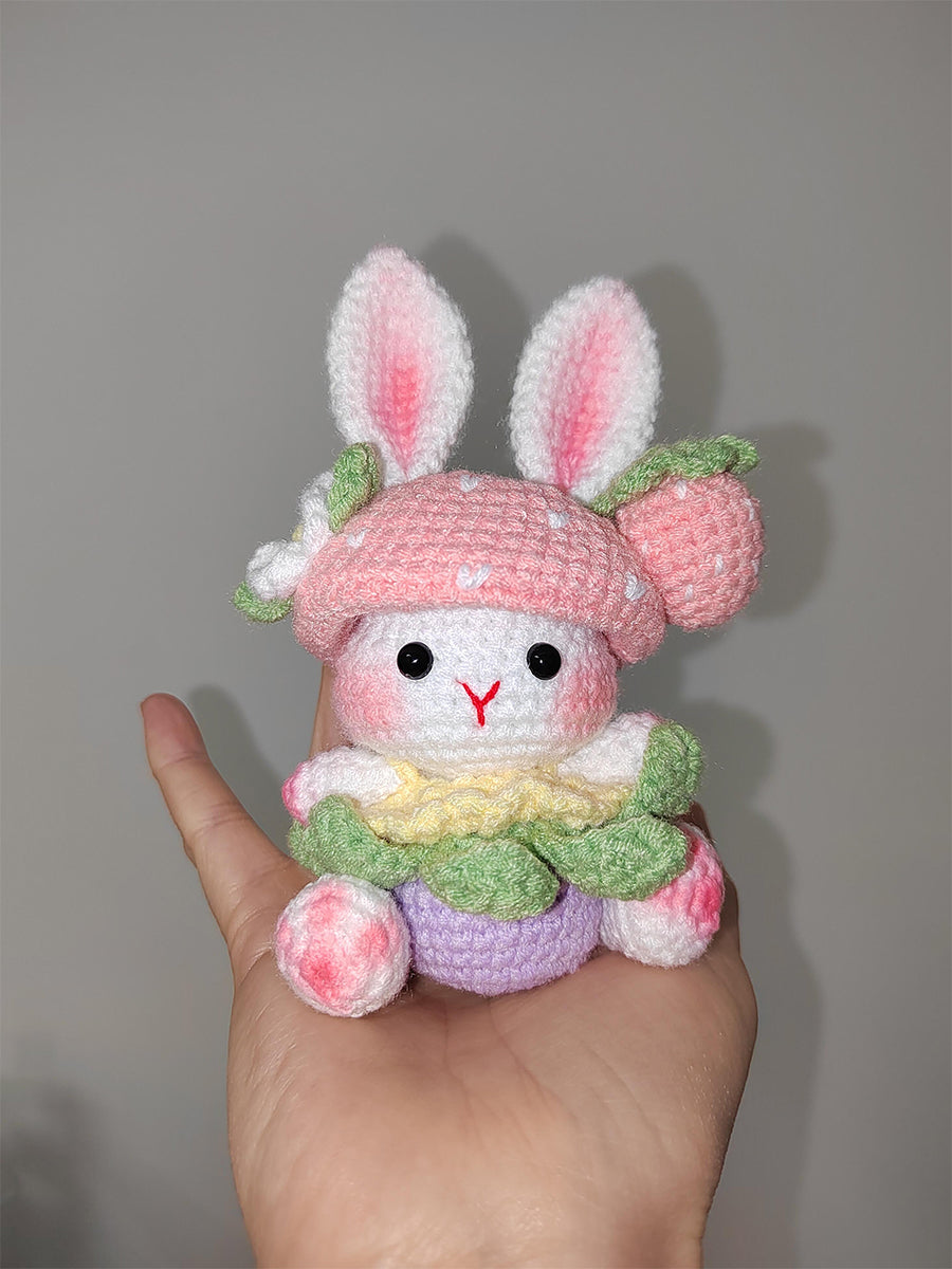 diy Wool crochet cute strawberry rabbit doll
