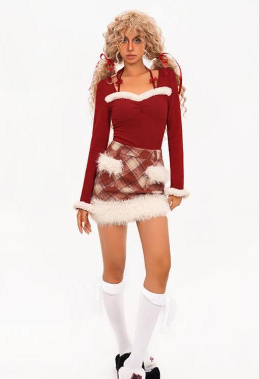 Christmas Furry Patchwork Long-sleeved Top