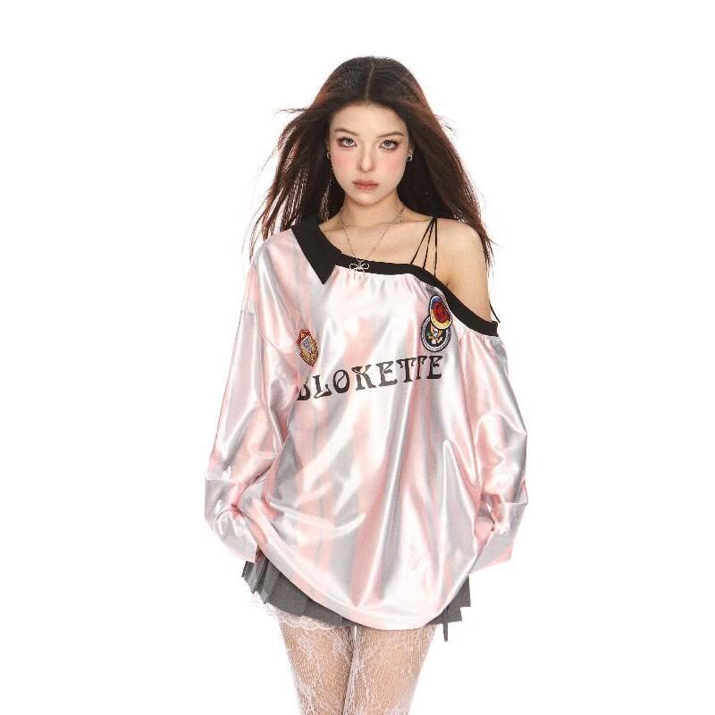 Vintage Jersey Off-Shoulder Long-Sleeve Top