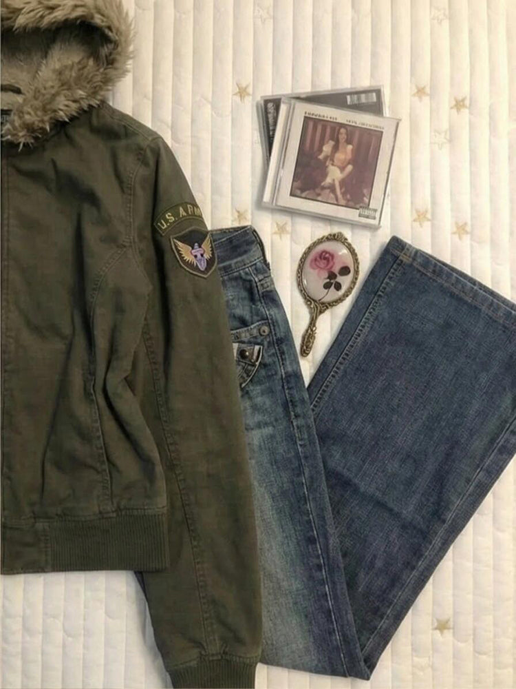 retro green hooded jacket