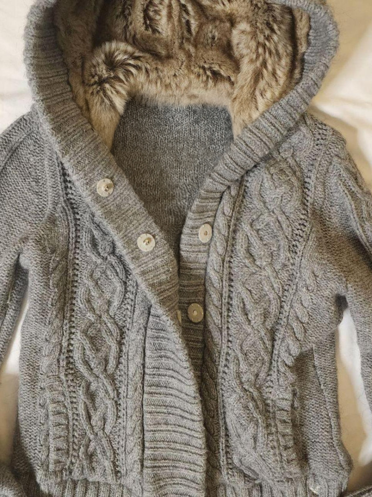 Gray cable knit cardigan