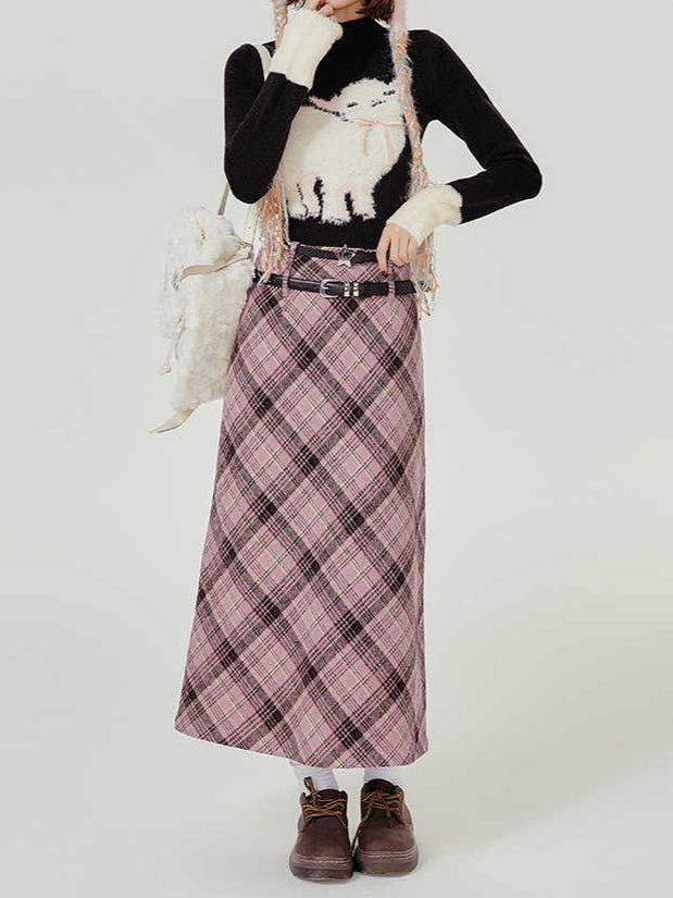 Preppy Pink Plaid Maxi Skirt