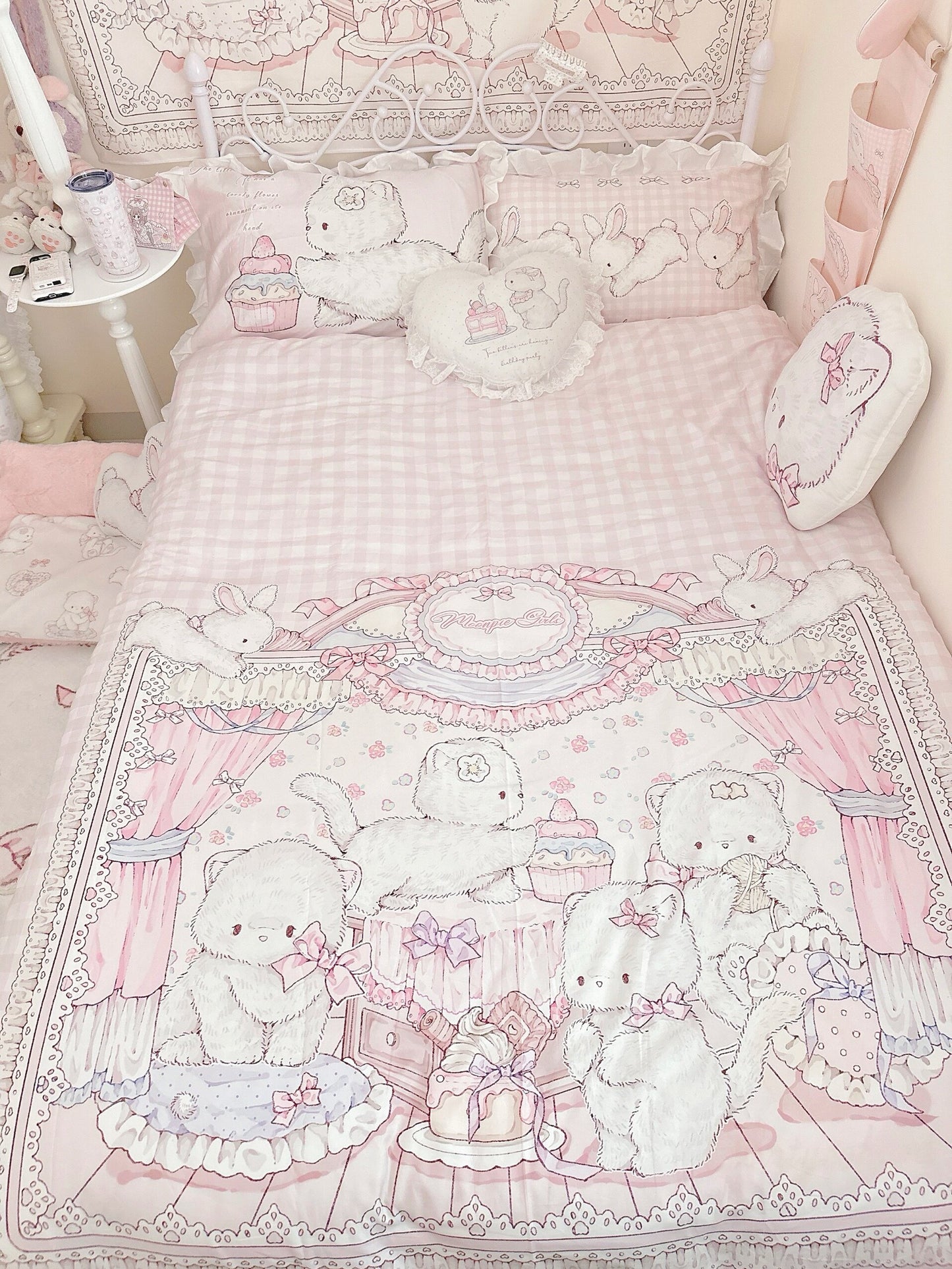 kawaii cat four-piece bed sheet and quilt cover set