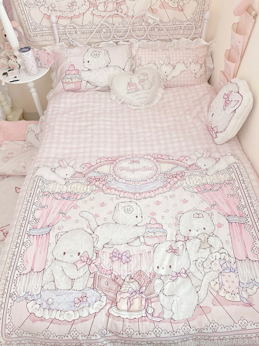 kawaii cat four-piece bed sheet and quilt cover set