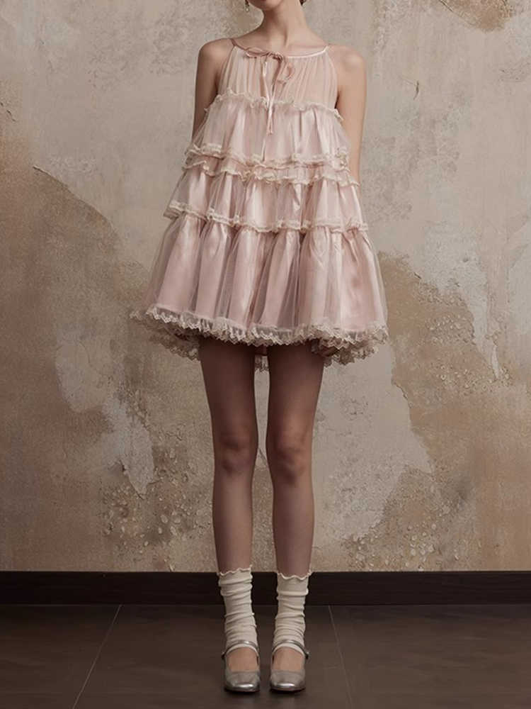 French Lace Splicing Rope Dress