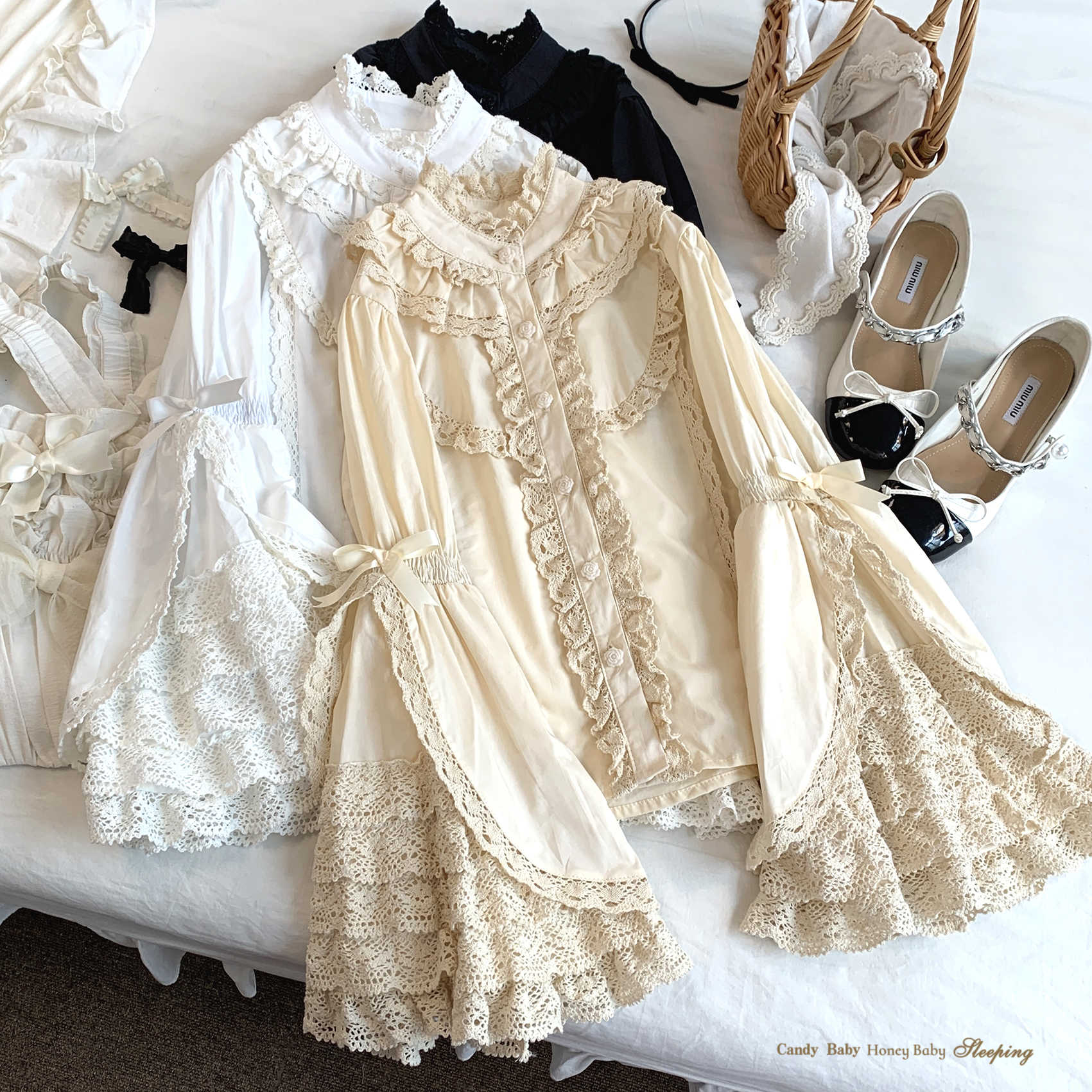 Lace Vintage Cotton Layered Ruffled Shirt