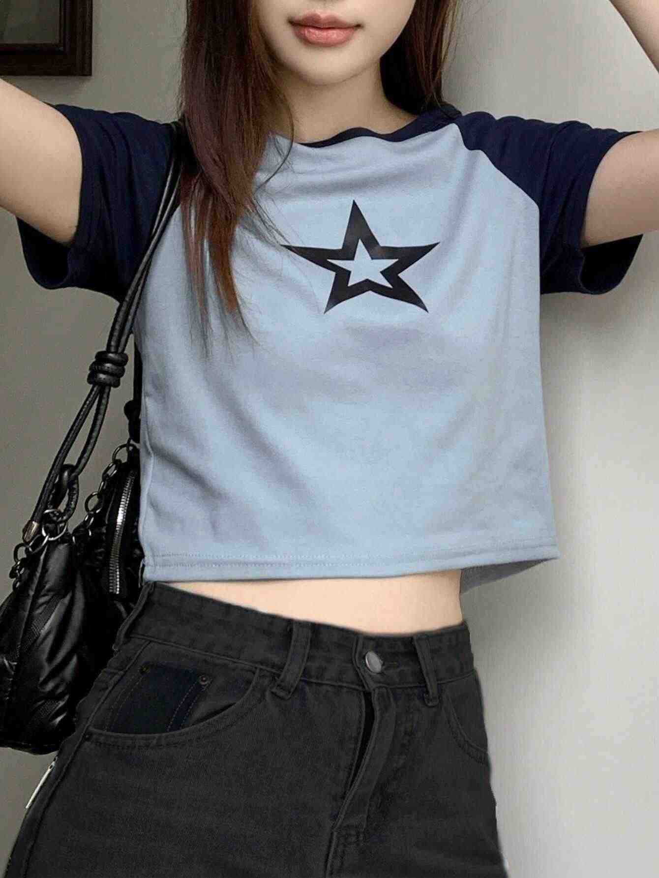 Y2K Retro Raglan Star T-shirt