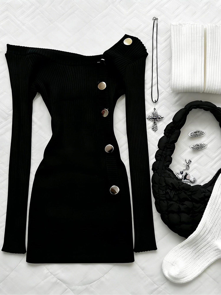 retro off-shoulder knitted dress