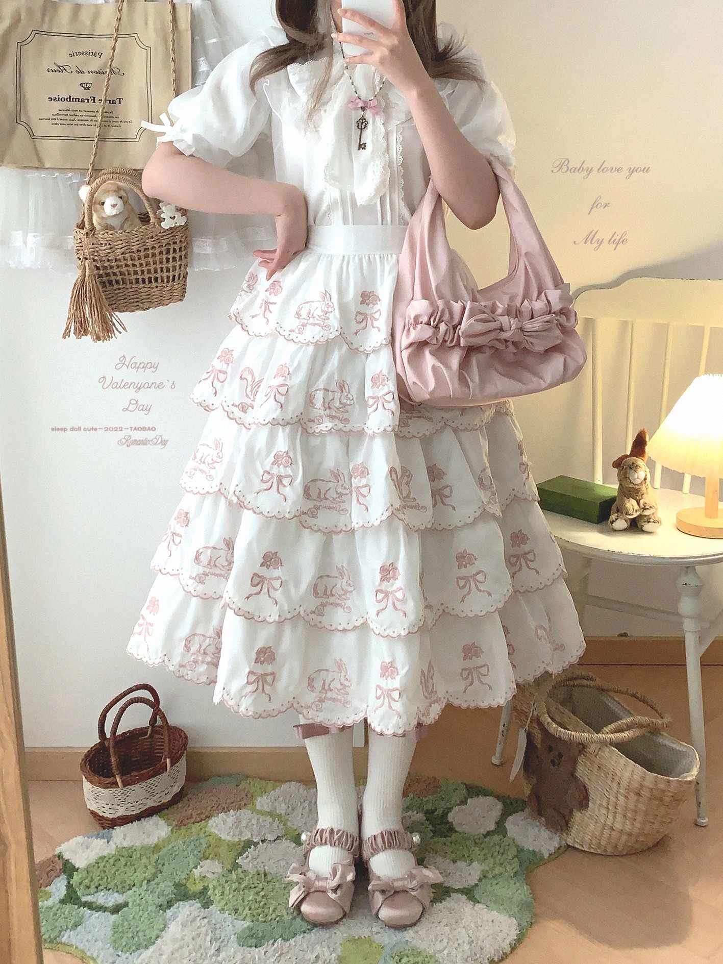 Forest Embroidered Lace Cotton Cake Skirt