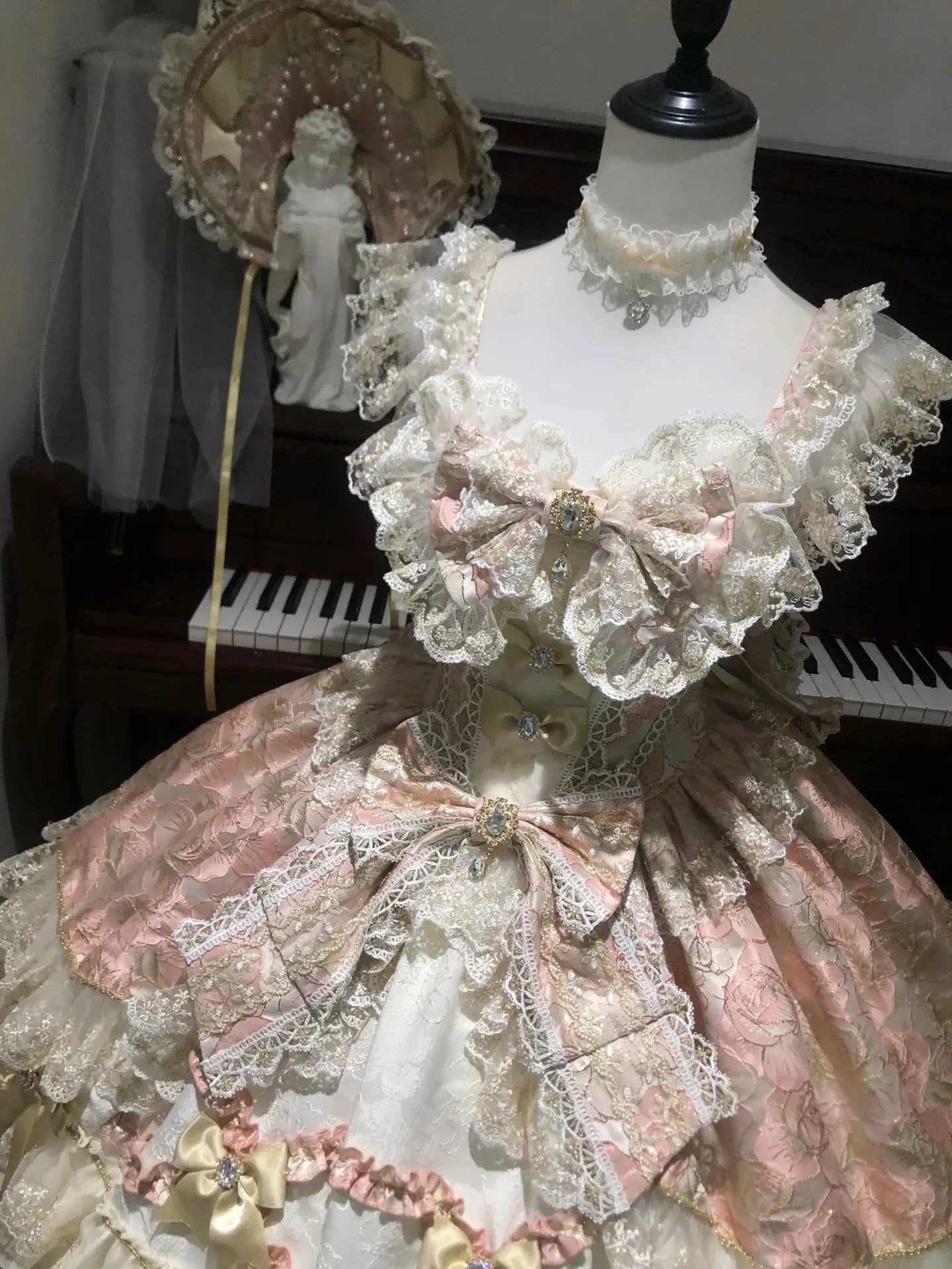 princess lace bow pink dress