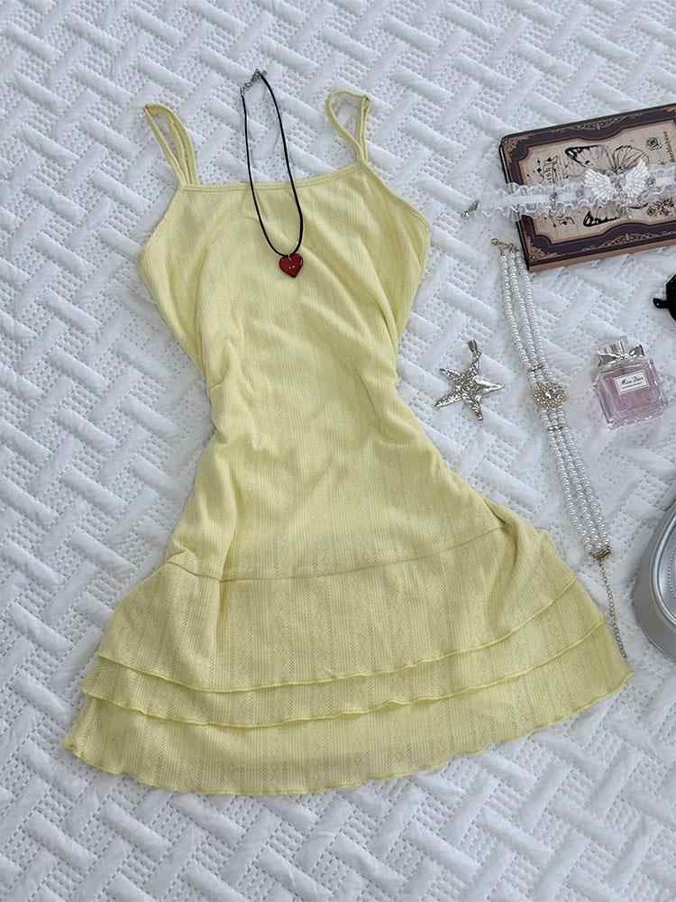 Retro Yellow Suspender Dress