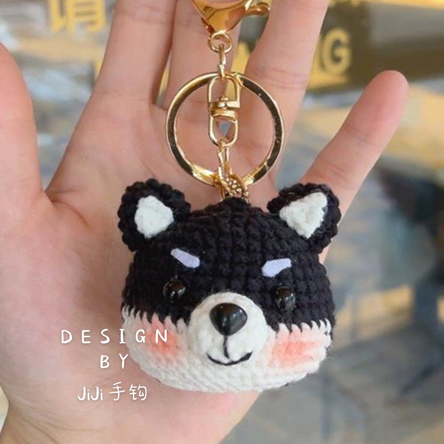 DIY crochet Akita dog keychain
