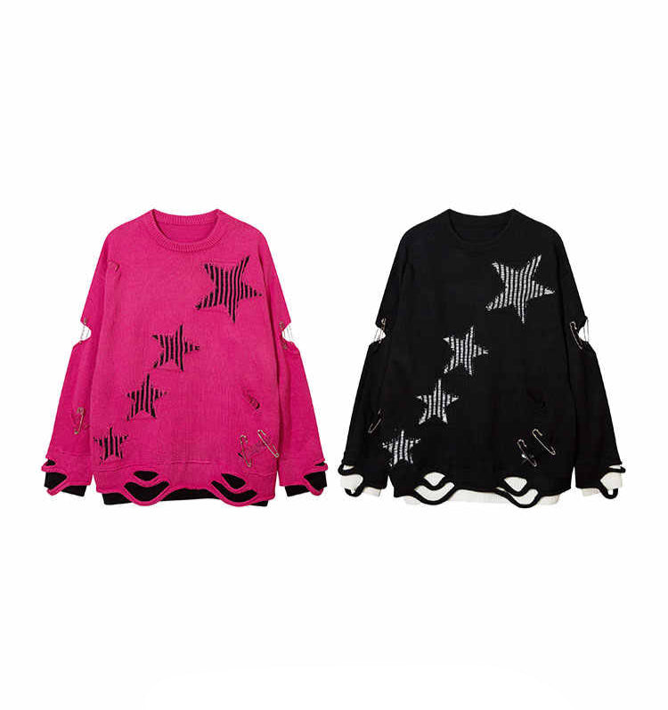 Y2K Grunge Stars Hole Sweater