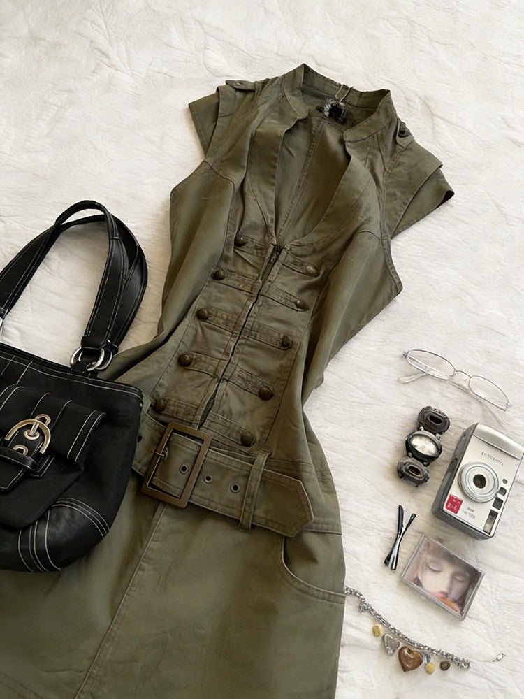 retro green shirt dress