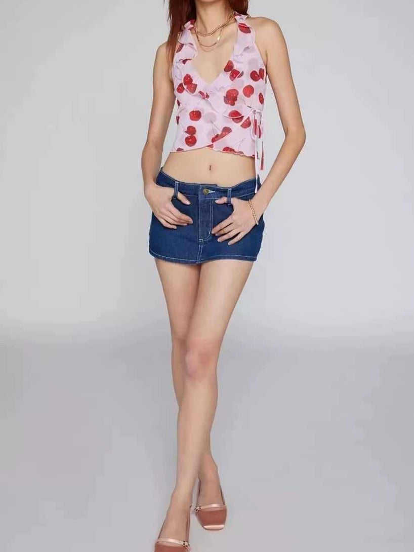 Cherry Chiffon Lace Tank Top