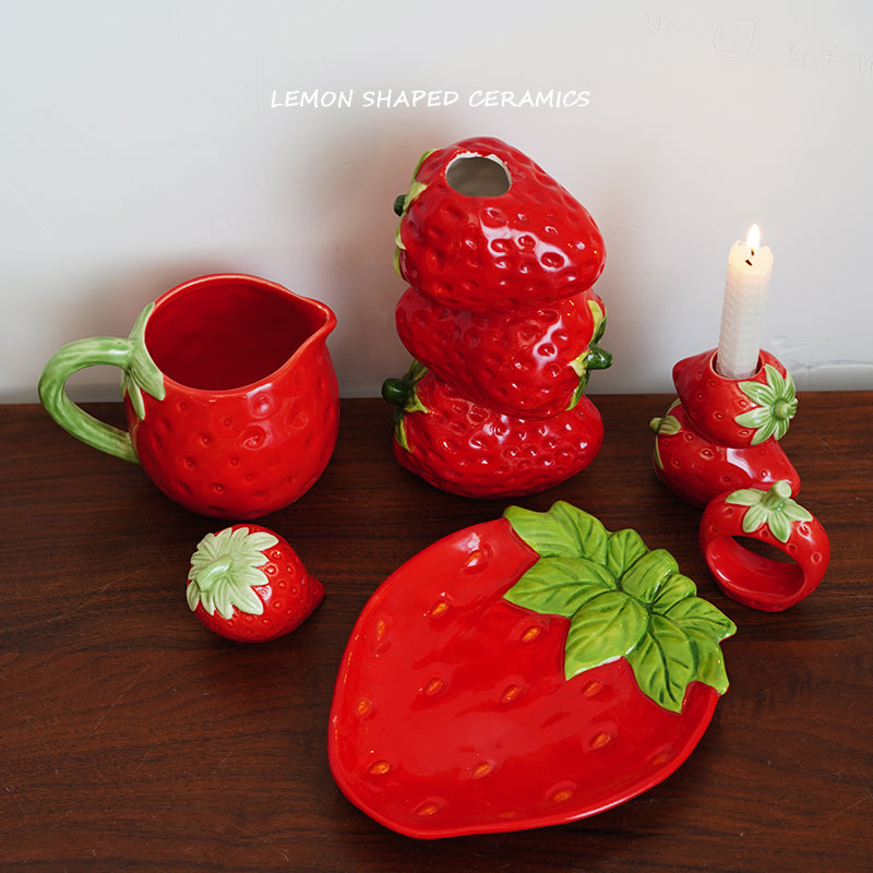 hand-painted strawberry shape ceramic dinner plate