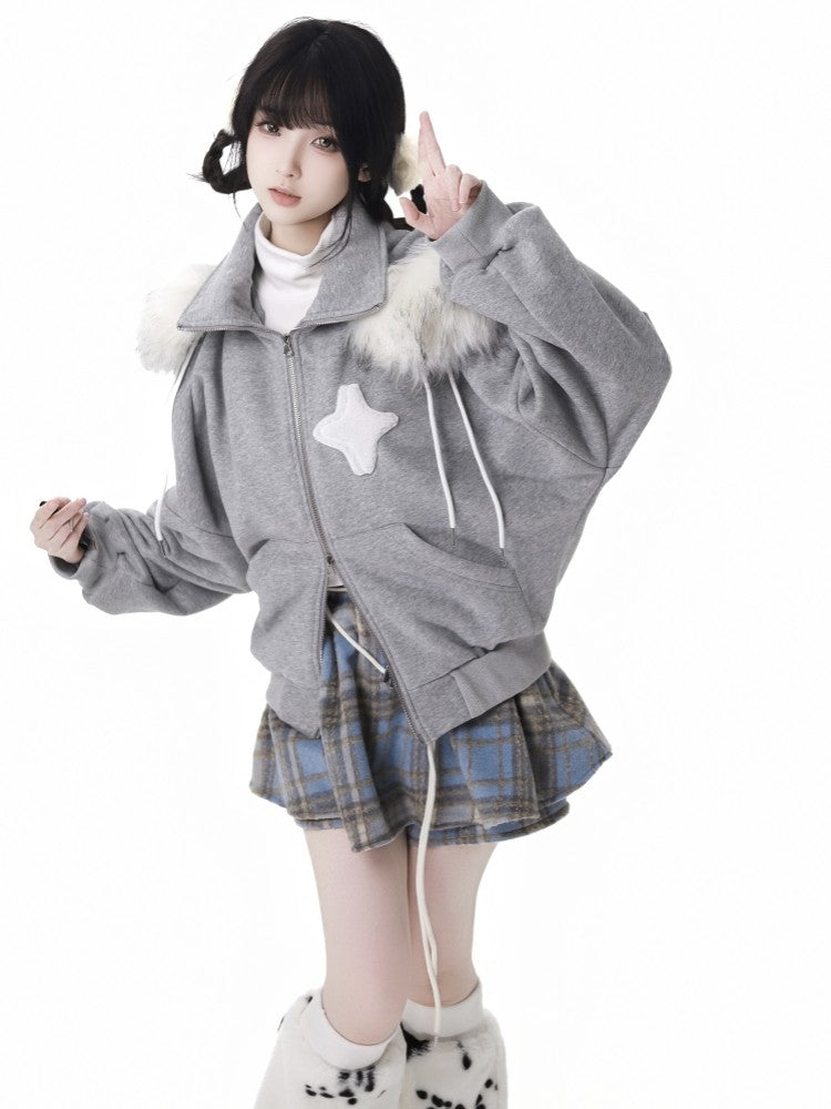 acubi gray fur hooded jacket
