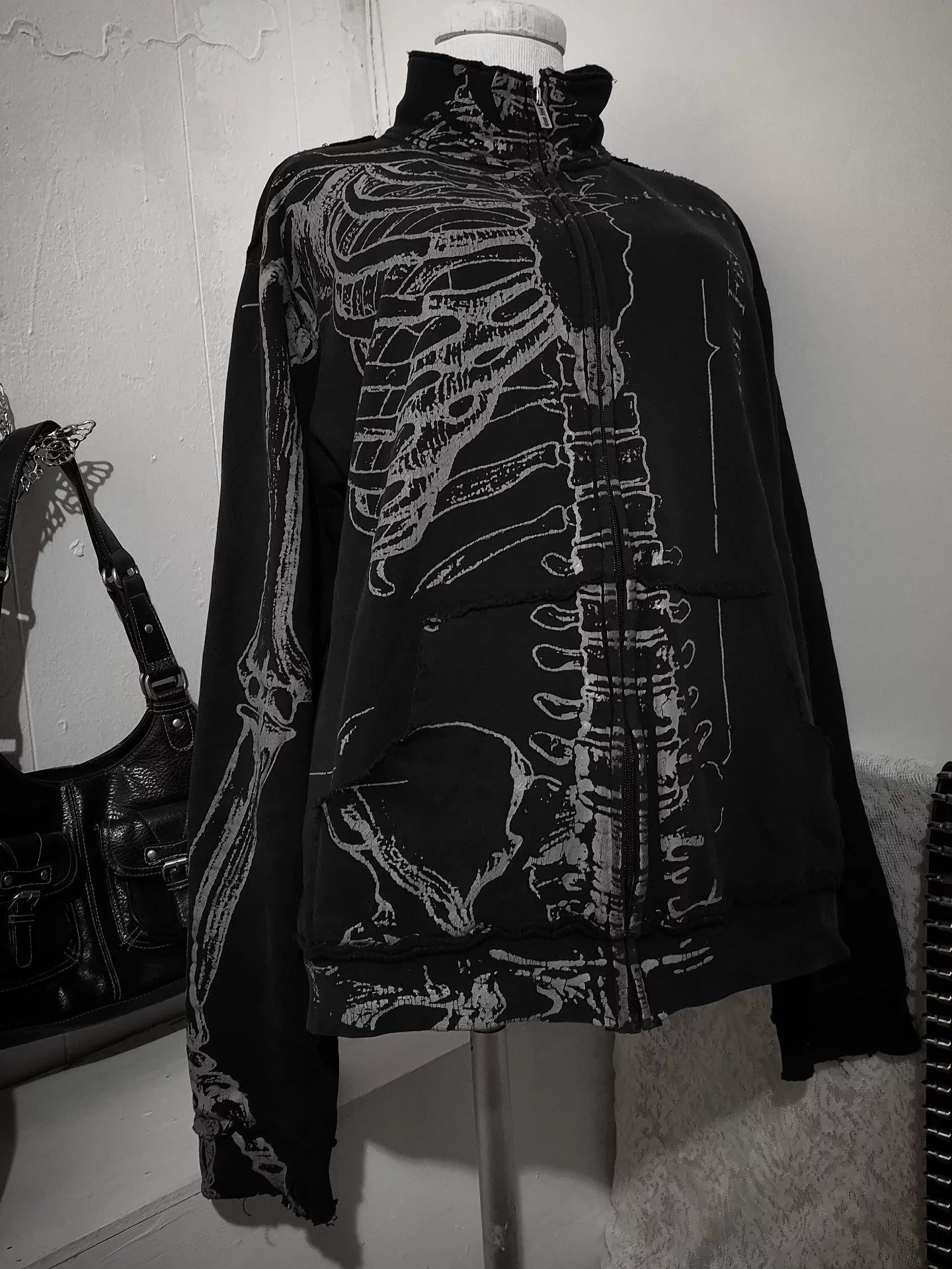 goth skull print sweatshirt jacket
