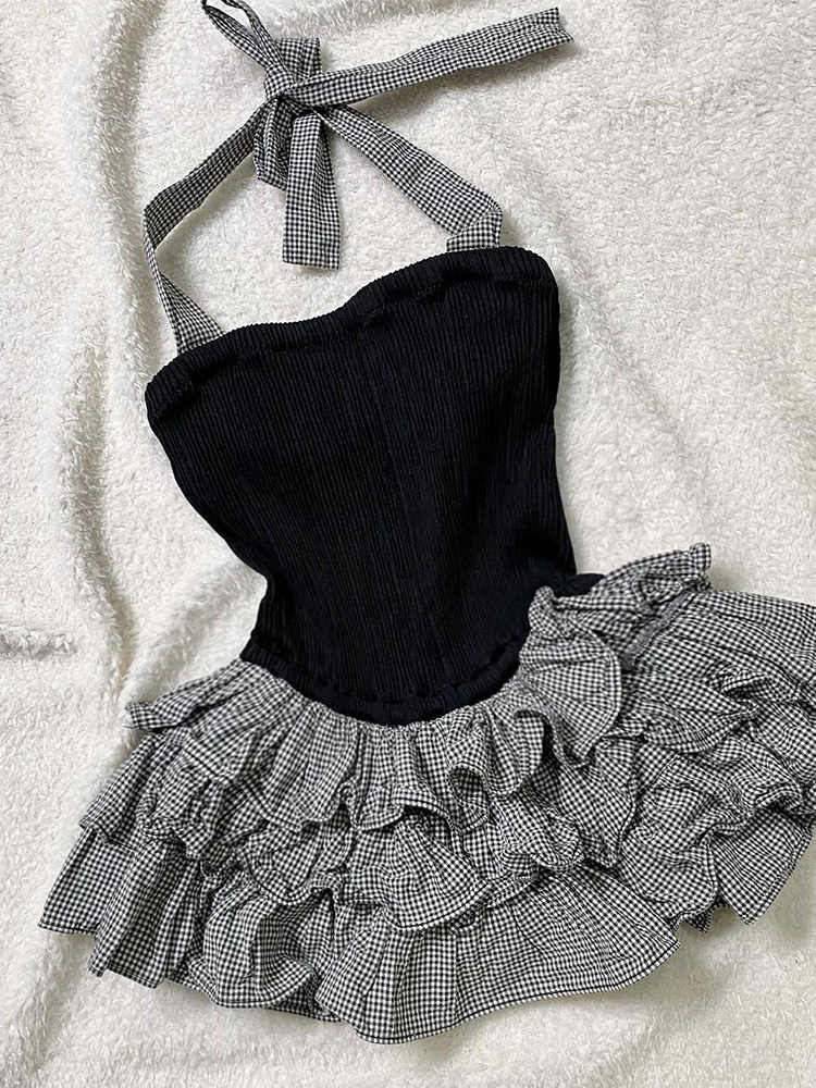 Retro Plaid Suspender Dress